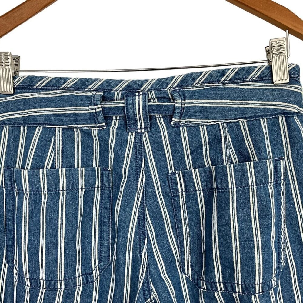 American Eagle Outfitters Women's 4 Wide Leg Pants Blue Striped High Rise Tie - Picture 5 of 11
